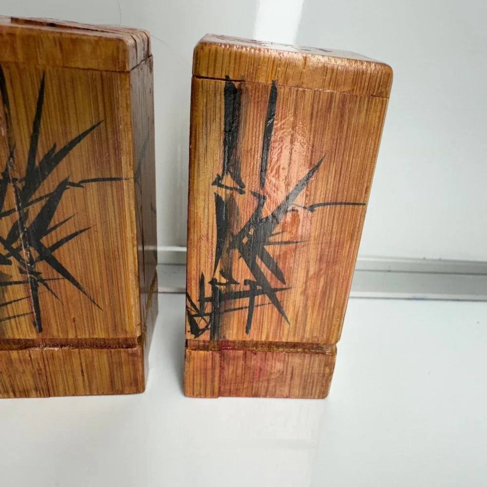Vintage Bamboo Boxes Set of 2 Hand Painted Bamboo Art‎ Decor Storage